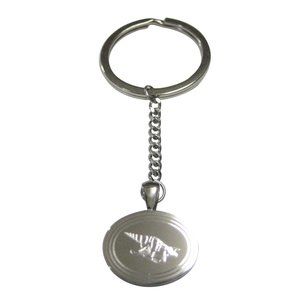 Silver Toned Oval Etched Sea Shell Pendant Keychain